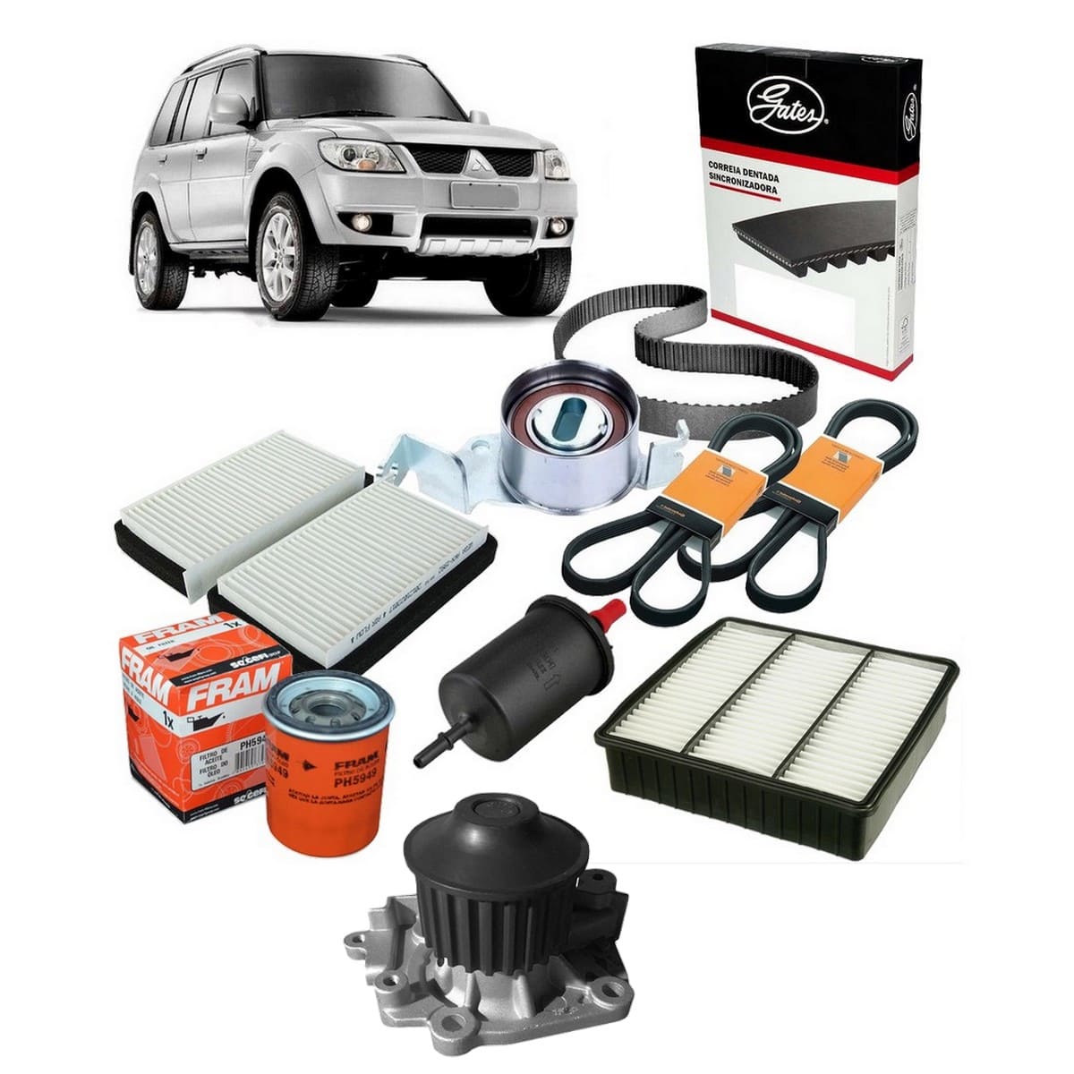 Correia Dentada Poly v Pajero Tr4 2009 Bomba Dágua Filtro