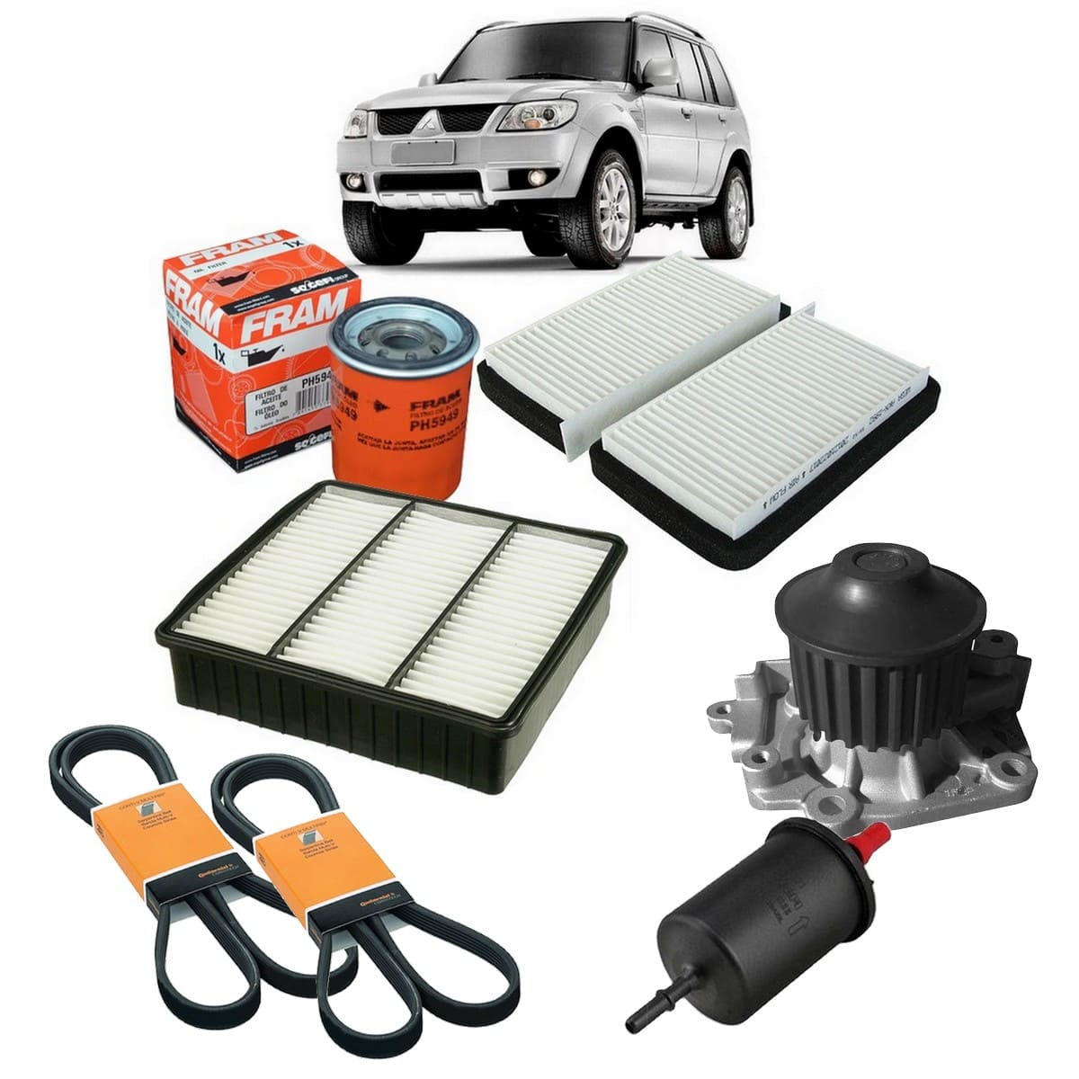 Kit Revisão Filtro Pajero TR4 Flex 2012 Poly v Bomba Dágua